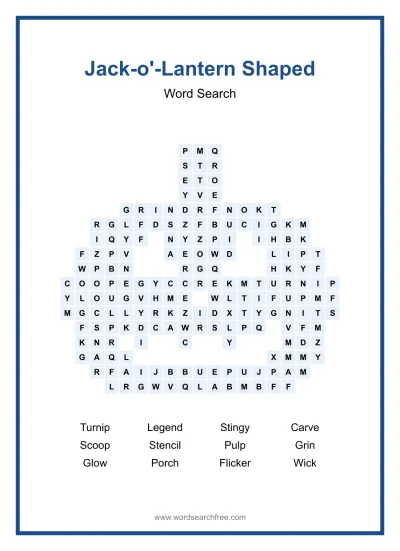 Printable Jack-o'-Lantern Shaped Word Search worksheet