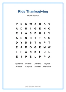 Kids Thanksgiving - Thanksgiving word search