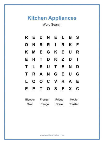 Printable Kitchen Appliances Word Search worksheet