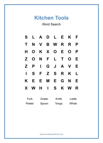 Printable Kitchen Tools Word Search worksheet