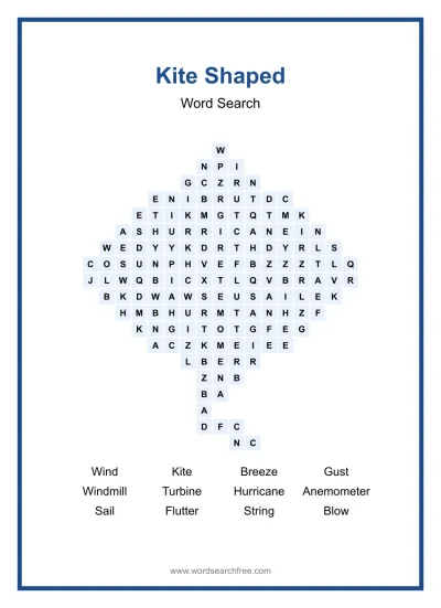 Printable Kite Shaped Word Search worksheet