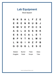 Lab Equipment Word Search - Free printable puzzle with 8 words