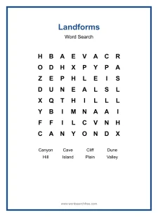 Landforms - Easy Word Search Puzzle