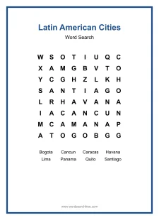 Latin American Cities Word Search - Free printable puzzle with 8 words