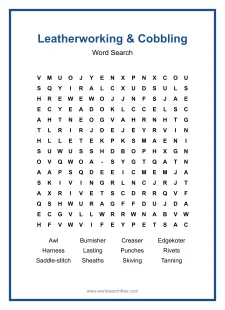 Leatherworking & Cobbling Word Search - Free printable puzzle with 12 words