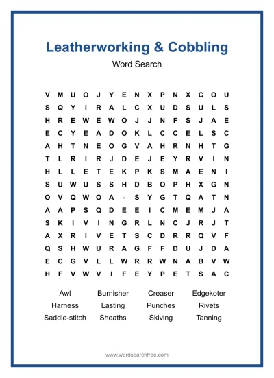 Printable Leatherworking & Cobbling Word Search worksheet