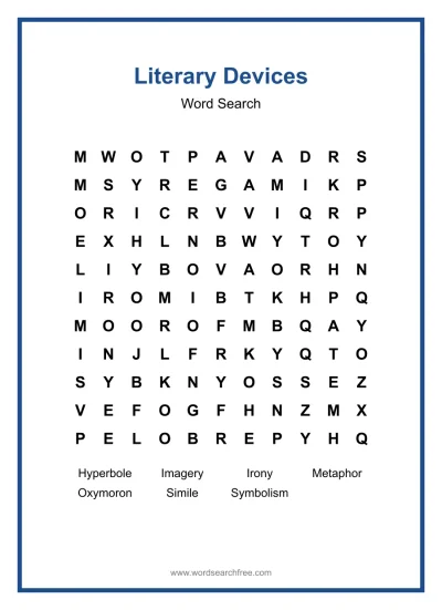 Printable Literary Devices Word Search worksheet