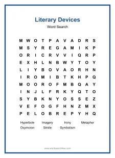 Literary Devices Word Search - Free printable puzzle with 7 words