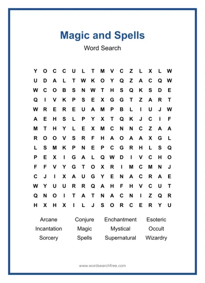 Printable Magic and Spells Word Search worksheet