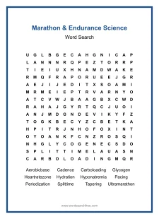 Marathon & Endurance Science Word Search - Free printable puzzle with 12 words