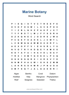 Marine Botany Word Search - Free printable puzzle with 12 words