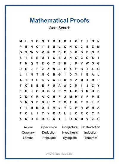 Printable Mathematical Proofs Word Search worksheet