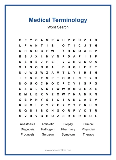 Printable Medical Terminology Word Search worksheet
