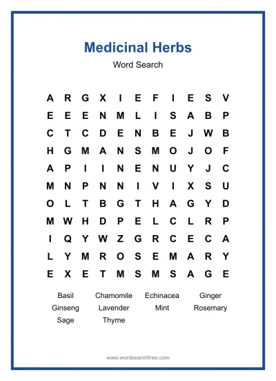 Printable Medicinal Herbs Word Search worksheet