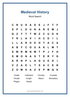 Medieval History - printable word search worksheet