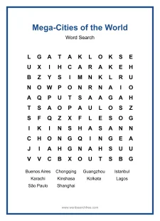 Mega-Cities of the World - Medium Word Search Puzzle