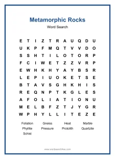Metamorphic Rocks - Medium Word Search Puzzle