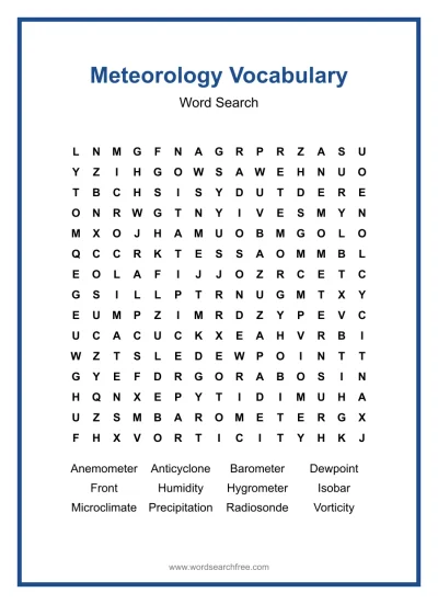 Printable Meteorology Vocabulary Word Search worksheet