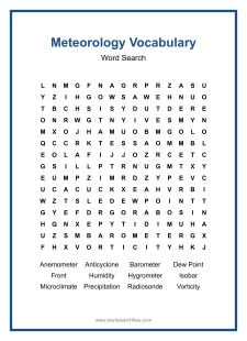 Meteorology Vocabulary - printable word search worksheet