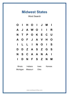 Midwest States Word Search - Free printable puzzle with 7 words