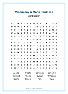 Mineralogy & Mohs Hardness - Hard Word Search Puzzle