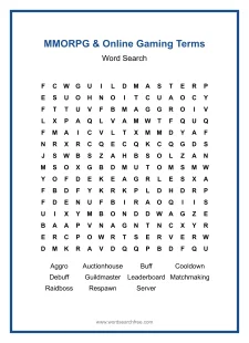 MMORPG & Online Gaming Terms Word Search - Free printable puzzle with 11 words