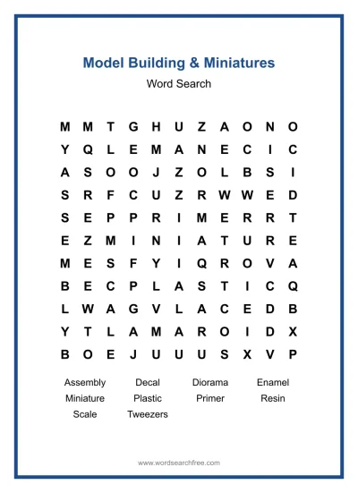 Printable Model Building & Miniatures Word Search worksheet