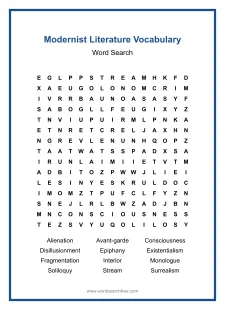 Modernist Literature Vocabulary - Hard Word Search Puzzle