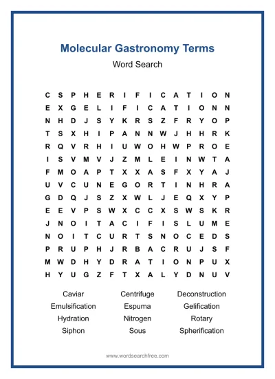 Printable Molecular Gastronomy Terms Word Search worksheet
