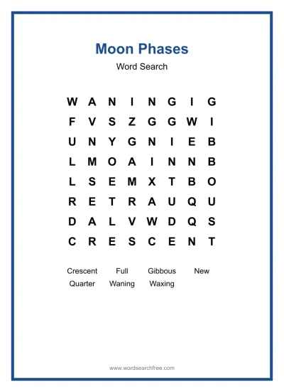 Printable Moon Phases Word Search worksheet