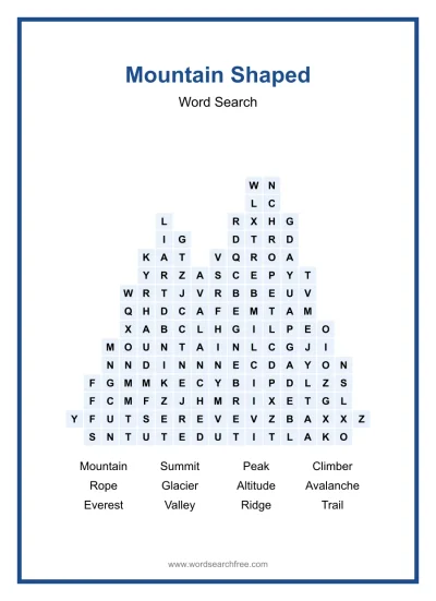 Printable Mountain Shaped Word Search worksheet