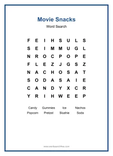 Movie Snacks - Easy Word Search Puzzle