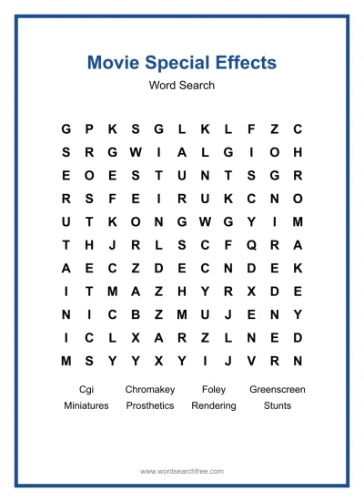 Printable Movie Special Effects Word Search worksheet