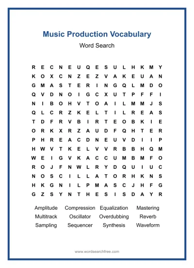 Printable Music Production Vocabulary Word Search worksheet