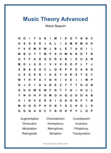 Music Theory Advanced - Hard Word Search Puzzle