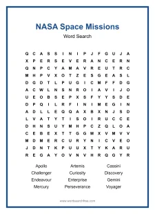 NASA Space Missions - Hard Word Search Puzzle