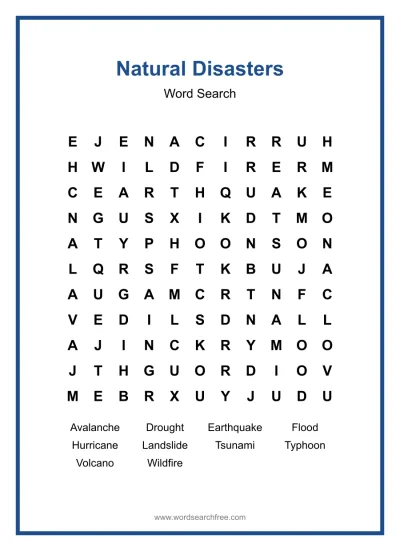 Printable Natural Disasters Word Search worksheet