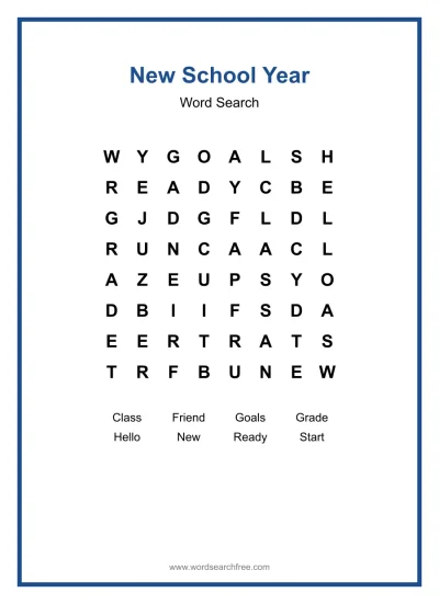 Printable New School Year Word Search worksheet