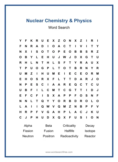 Printable Nuclear Chemistry & Physics Word Search worksheet