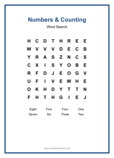 Printable Numbers & Counting Word Search worksheet