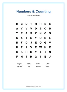 Numbers & Counting Word Search - Free printable puzzle with 8 words