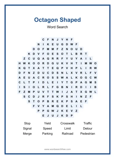 Printable Octagon Shaped Word Search worksheet
