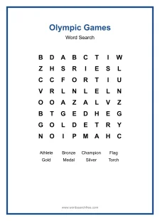 Olympic Games Word Search - Free printable puzzle with 8 words