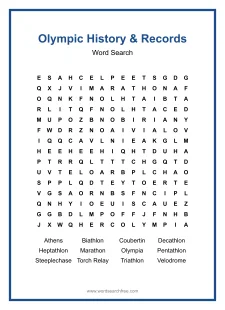 Olympic History & Records - Hard Word Search Puzzle