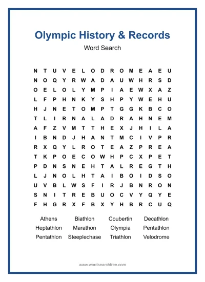 Printable Olympic History & Records Word Search worksheet