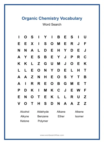 Printable Organic Chemistry Vocabulary Word Search worksheet