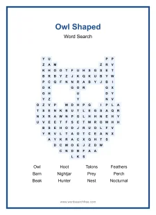 Owl Shaped - Shaped Word Search Puzzle