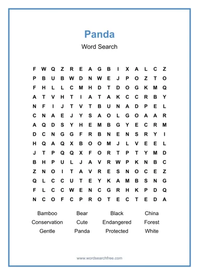 Printable Panda Word Search worksheet