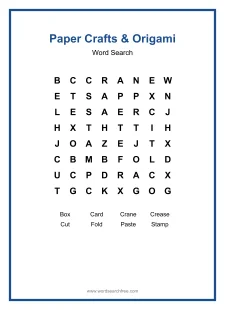 Paper Crafts & Origami Word Search - Free printable puzzle with 8 words