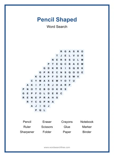Printable Pencil Shaped Word Search worksheet